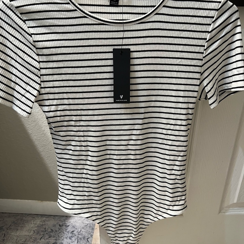 Striped Women's body suit Top - Black and White-Lulus